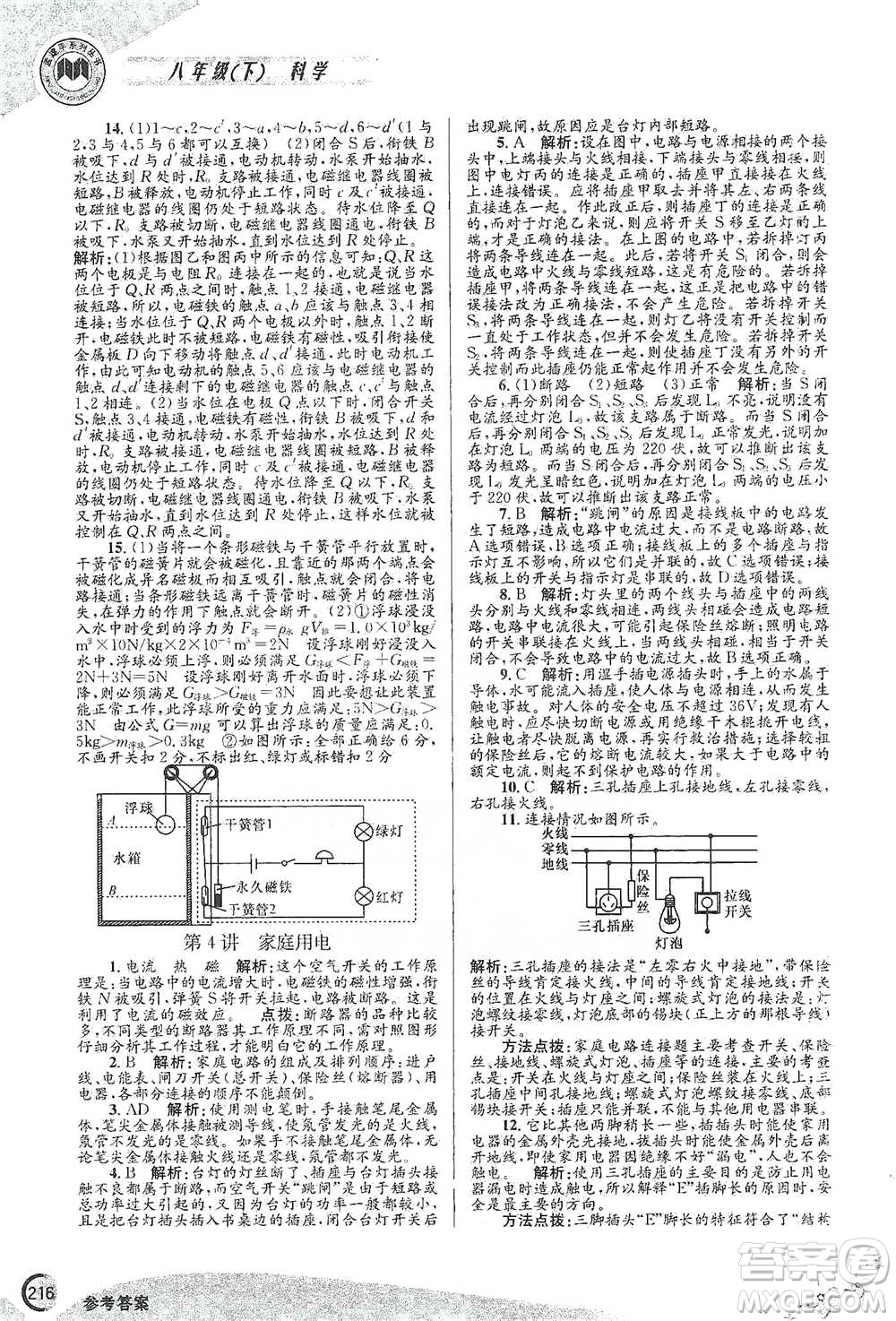 浙江工商大學(xué)出版社2021競(jìng)賽培優(yōu)教材八年級(jí)下冊(cè)科學(xué)參考答案