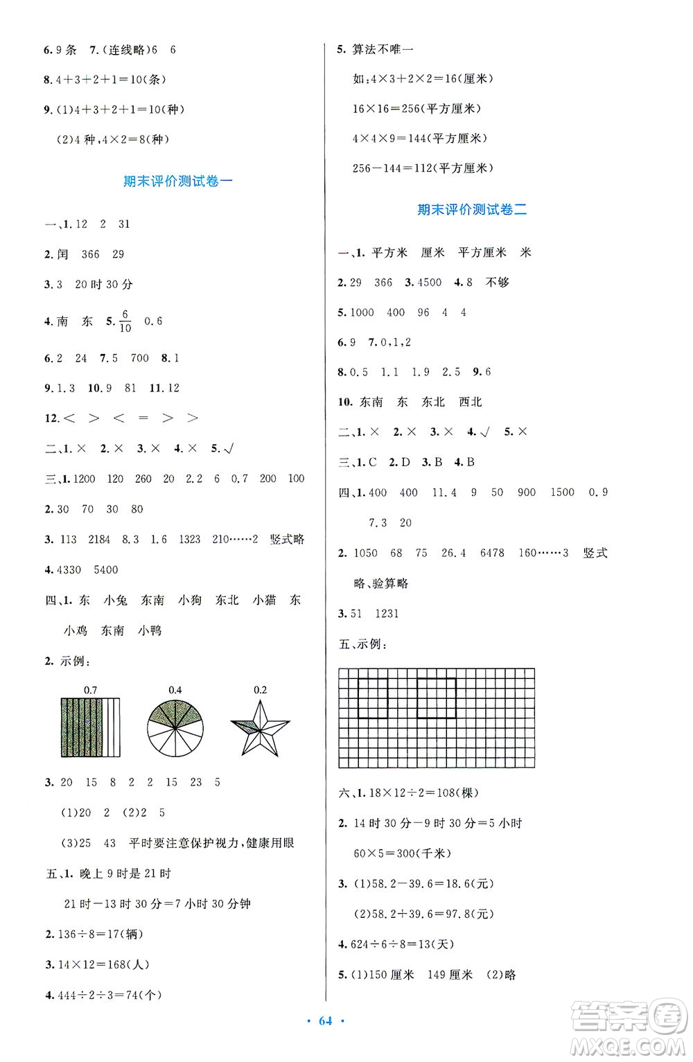 人民教育出版社2021小學(xué)同步測(cè)控優(yōu)化設(shè)計(jì)三年級(jí)數(shù)學(xué)下冊(cè)人教版答案