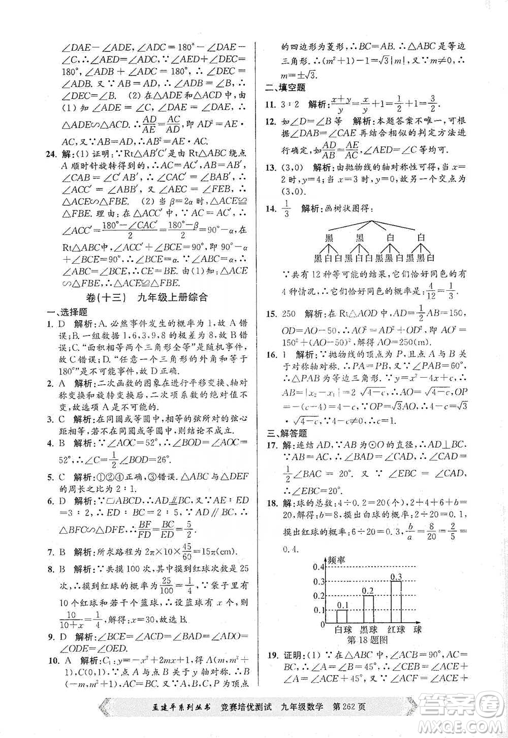 浙江工商大學(xué)出版社2021競(jìng)賽培優(yōu)測(cè)試九年級(jí)全一冊(cè)數(shù)學(xué)參考答案