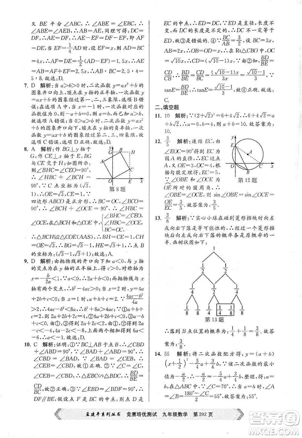浙江工商大學(xué)出版社2021競(jìng)賽培優(yōu)測(cè)試九年級(jí)全一冊(cè)數(shù)學(xué)參考答案