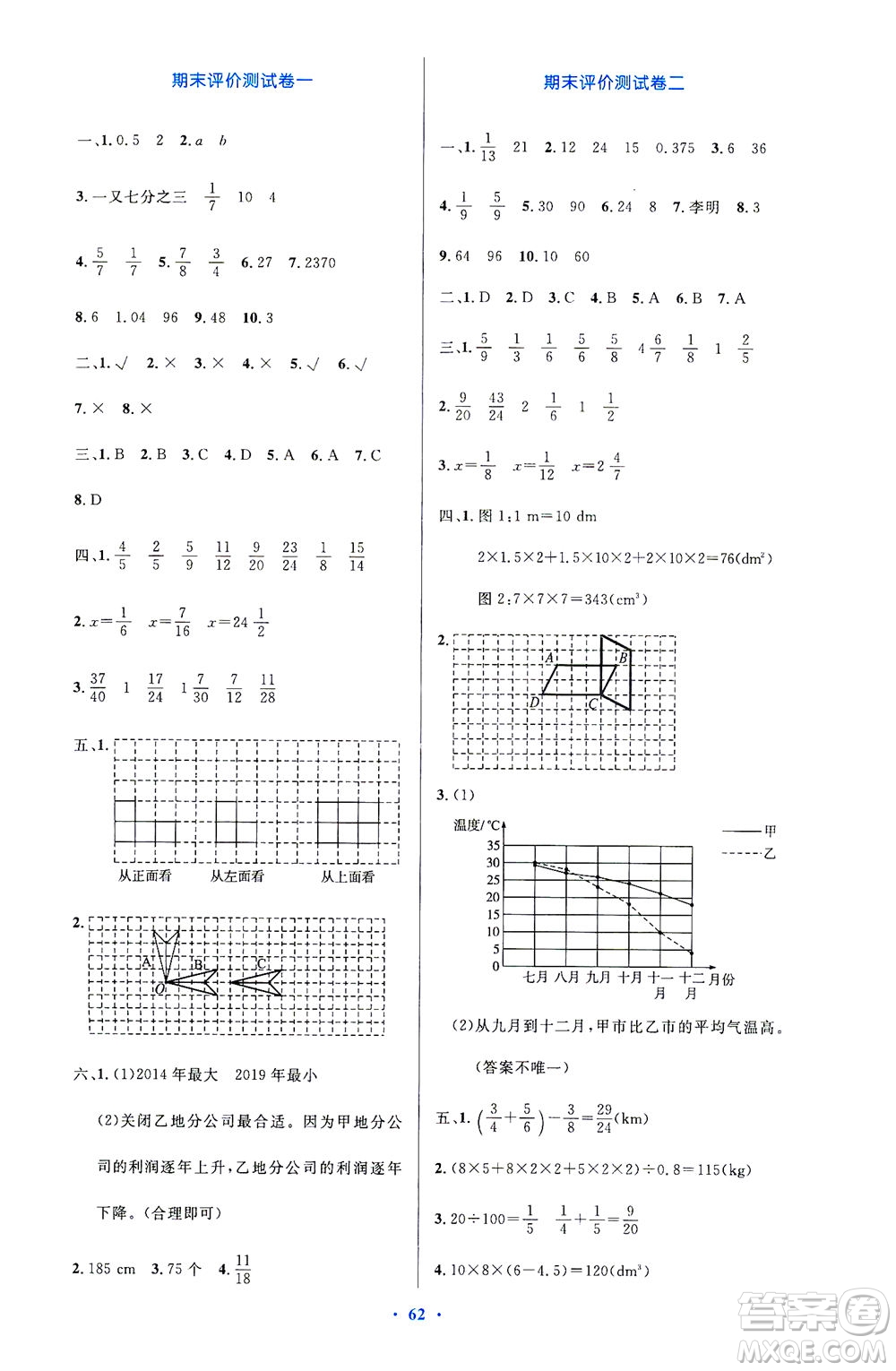 人民教育出版社2021小學(xué)同步測控優(yōu)化設(shè)計五年級數(shù)學(xué)下冊人教版答案