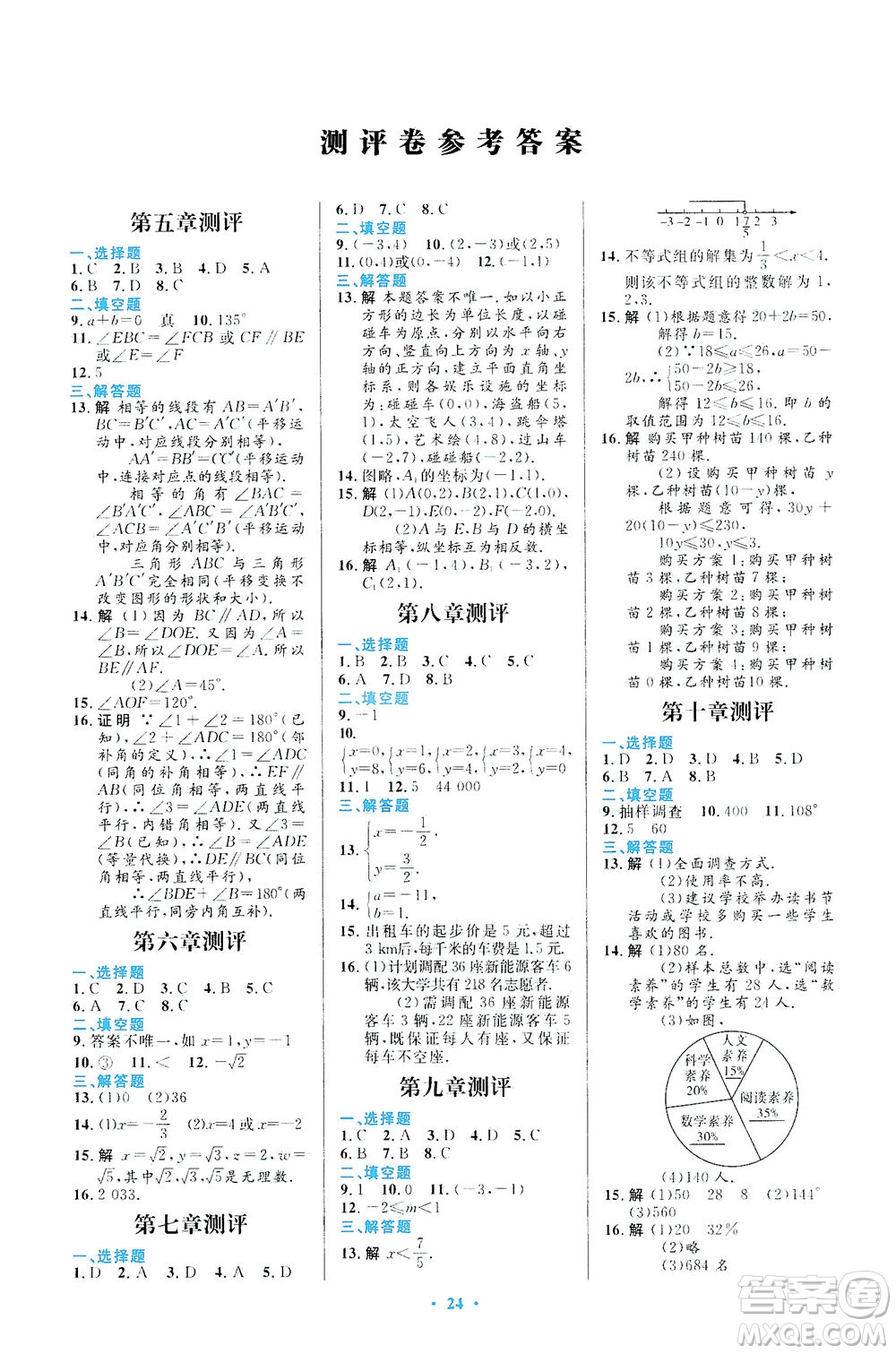 人民教育出版社2021初中同步測控優(yōu)化設計七年級數(shù)學下冊人教版福建專版答案