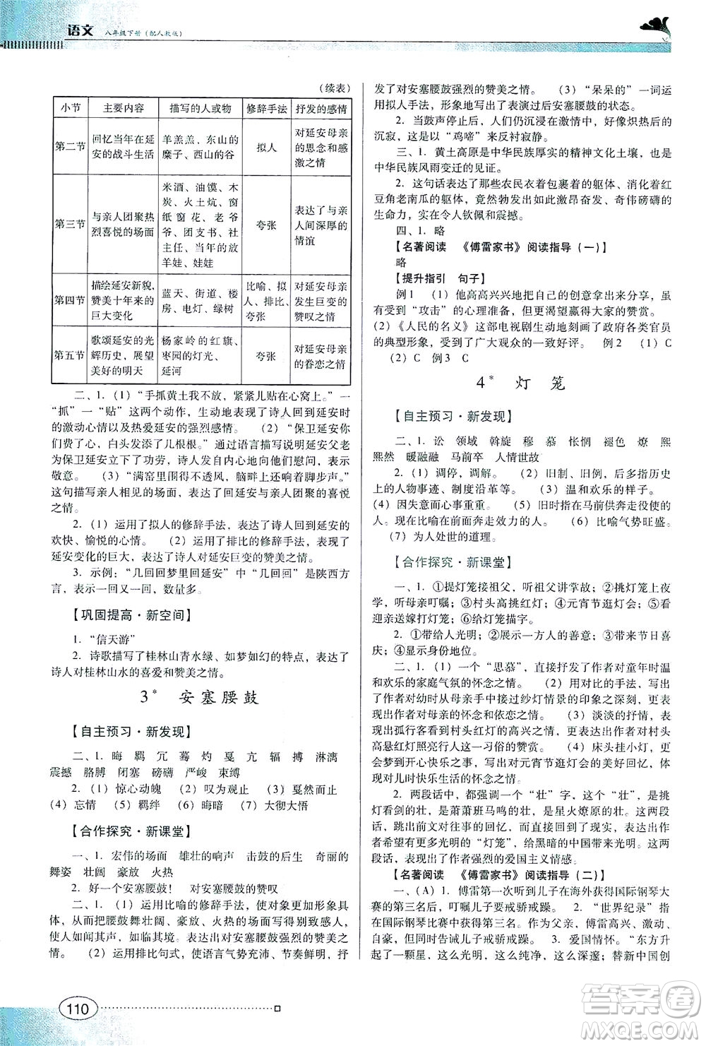 廣東教育出版社2021南方新課堂金牌學(xué)案語文八年級下冊人教版答案