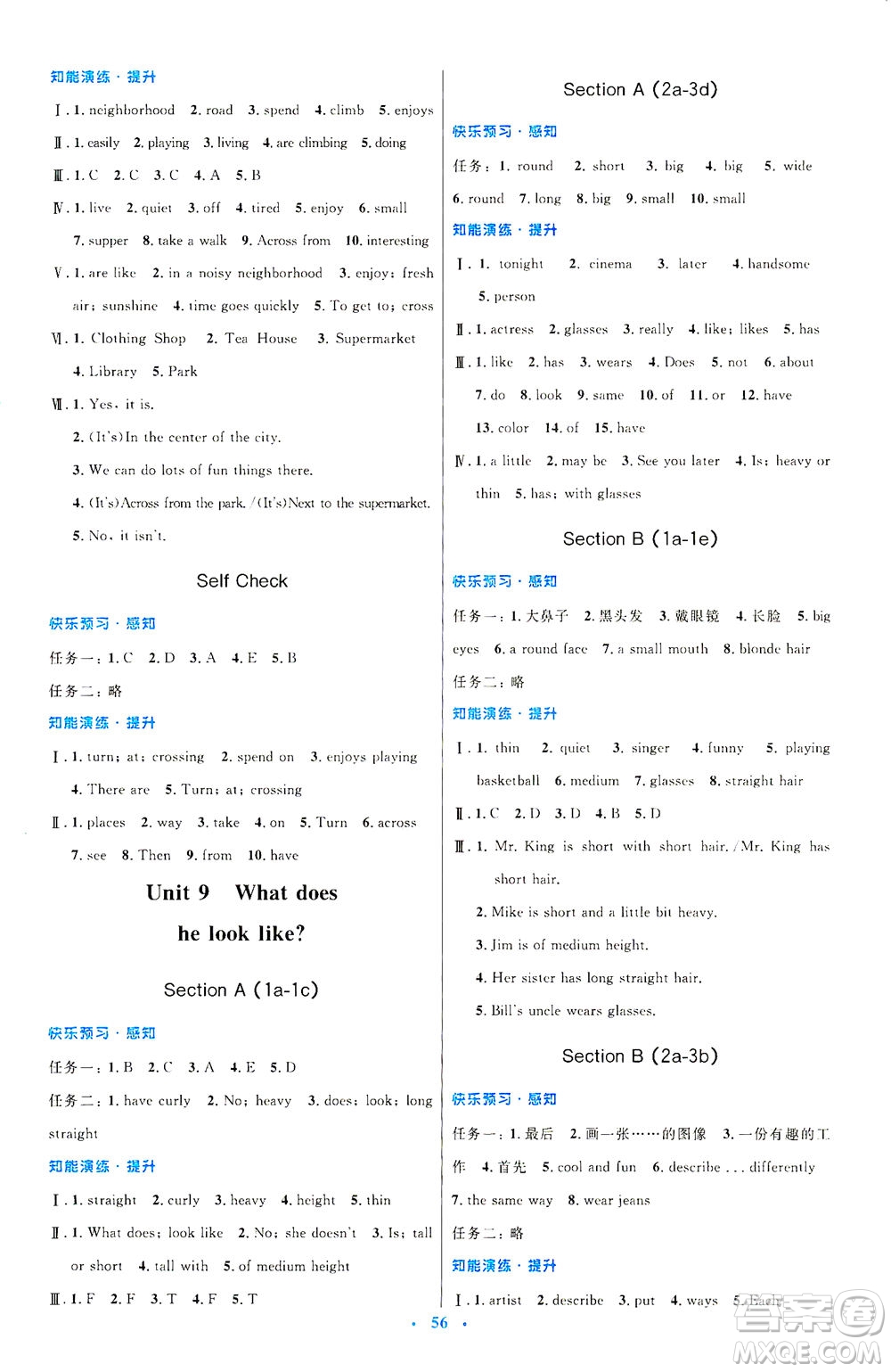 人民教育出版社2021初中同步測控優(yōu)化設(shè)計七年級英語下冊人教版答案