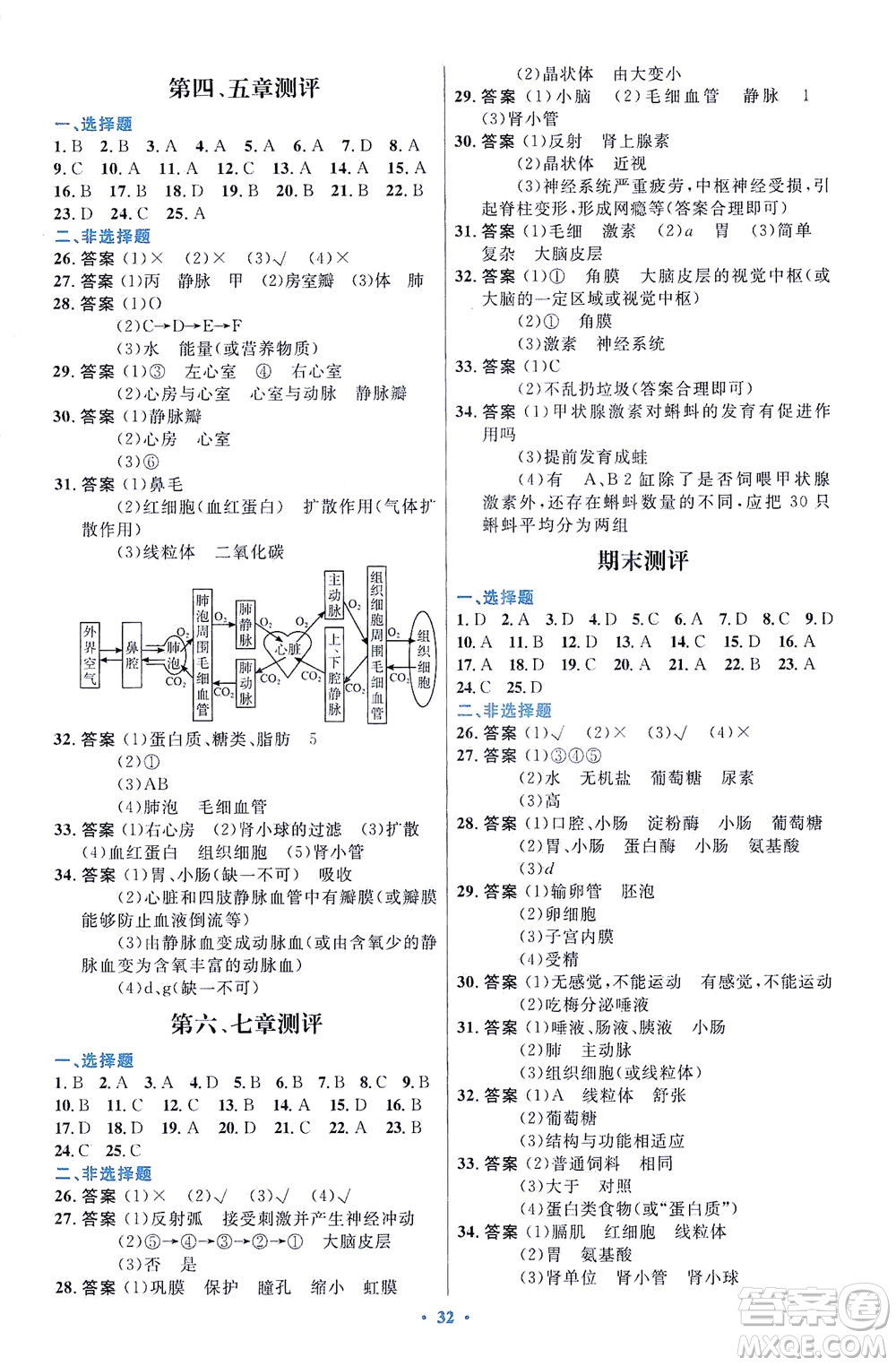 人民教育出版社2021初中同步測控優(yōu)化設計七年級生物下冊人教版福建專版答案
