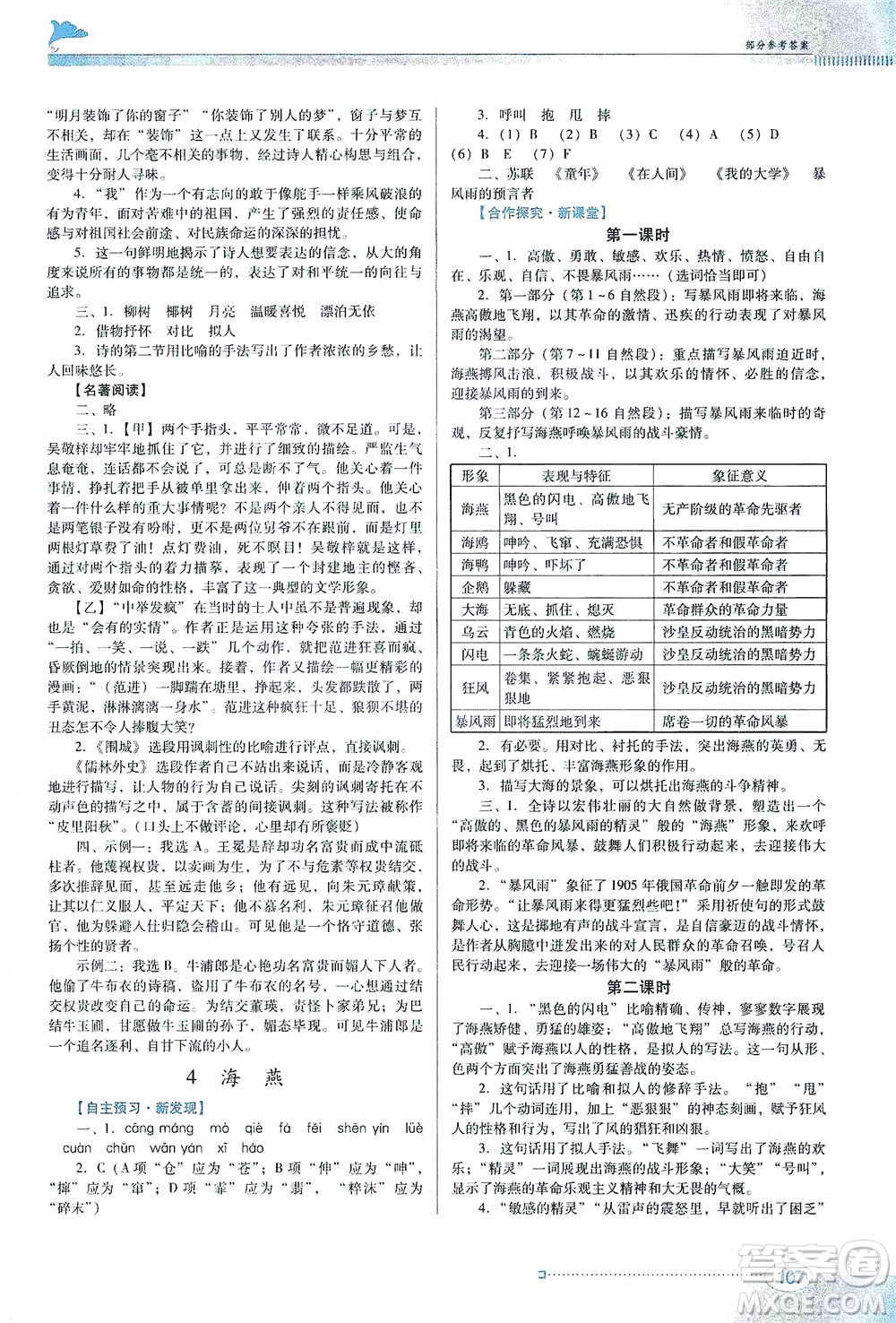 廣東教育出版社2021南方新課堂金牌學(xué)案語文九年級下冊人教版答案