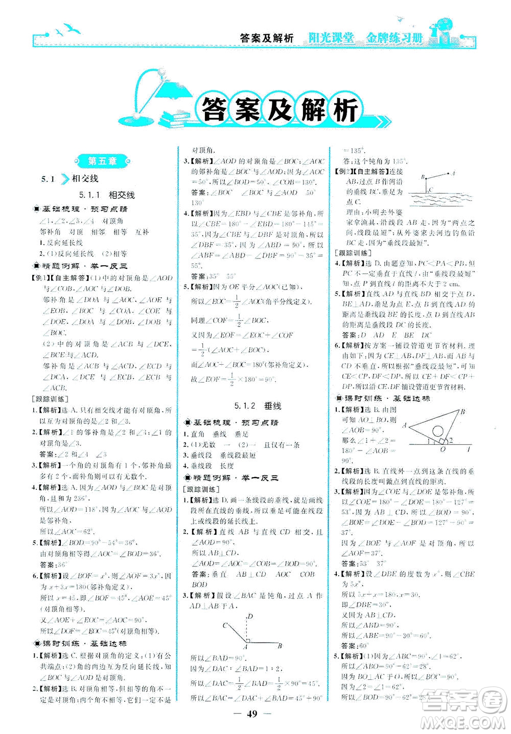 人民教育出版社2021陽光課堂金牌練習冊數(shù)學七年級下冊人教版答案