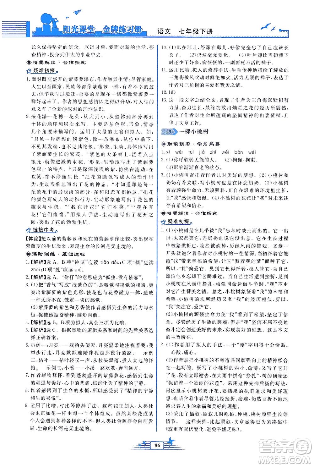 人民教育出版社2021陽(yáng)光課堂金牌練習(xí)冊(cè)語(yǔ)文七年級(jí)下冊(cè)人教版福建專(zhuān)版答案