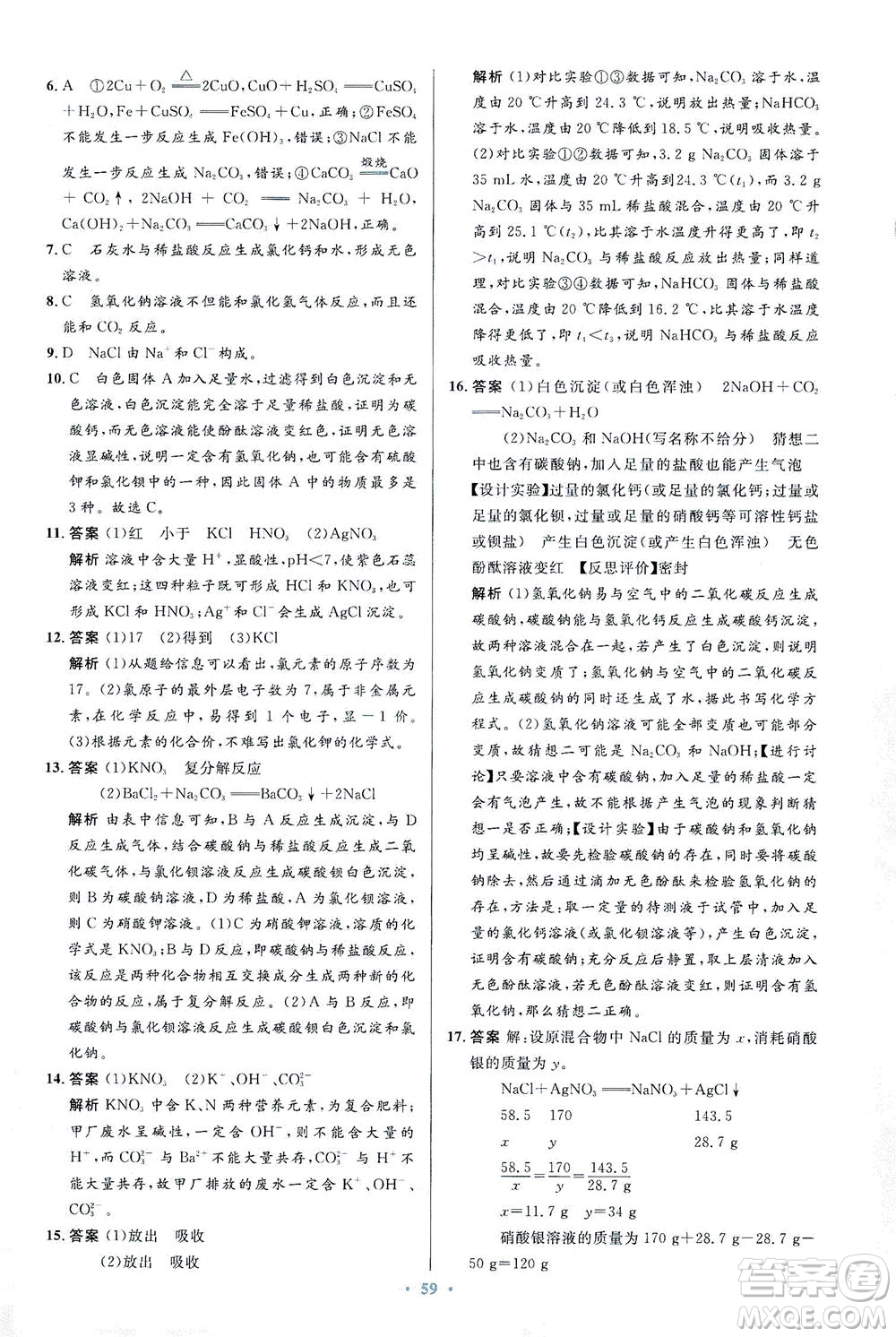 人民教育出版社2021初中同步測(cè)控優(yōu)化設(shè)計(jì)九年級(jí)化學(xué)下冊(cè)人教版答案