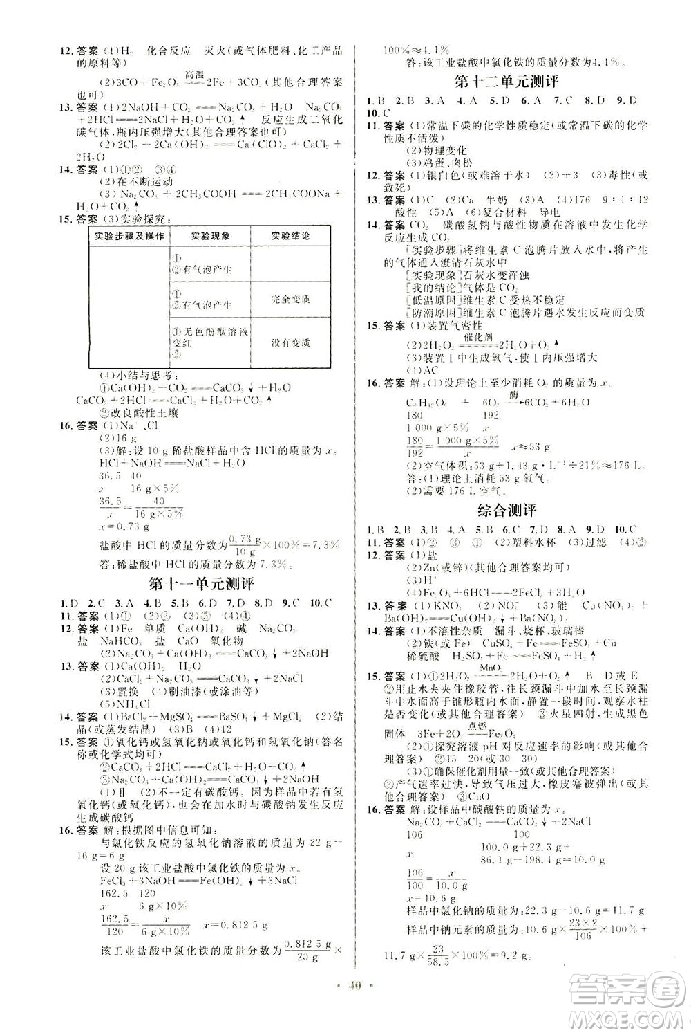 人民教育出版社2021初中同步測控優(yōu)化設(shè)計九年級化學全一冊人教版福建專版答案