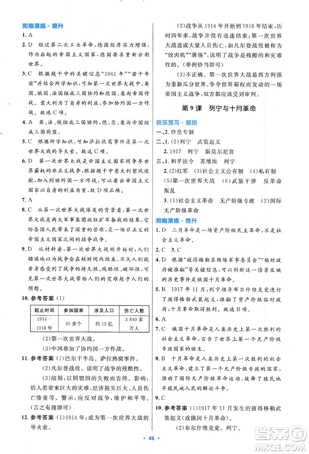 人民教育出版社2021初中同步測控優(yōu)化設計九年級歷史下冊人教版答案