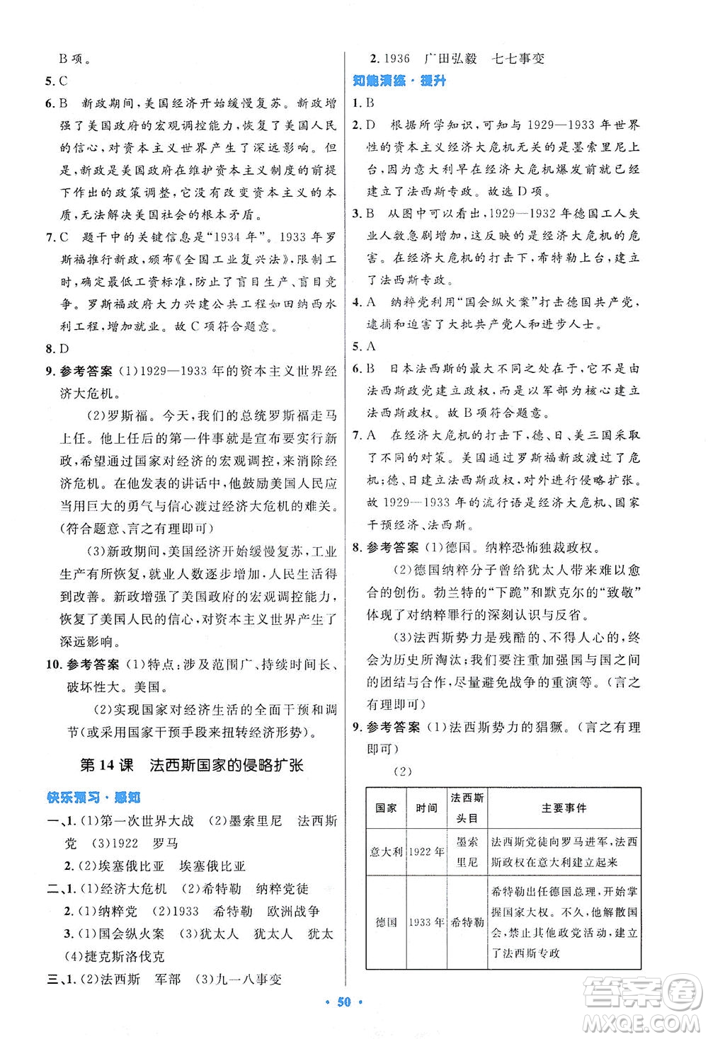 人民教育出版社2021初中同步測控優(yōu)化設計九年級歷史下冊人教版答案