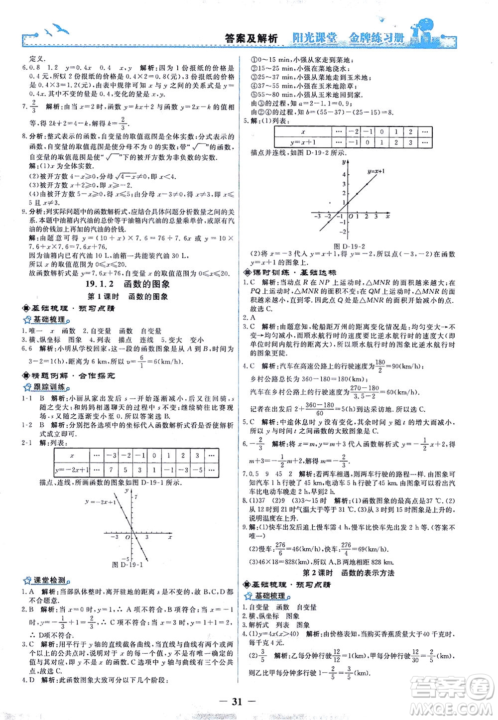 人民教育出版社2021陽光課堂金牌練習(xí)冊數(shù)學(xué)八年級(jí)下冊人教版答案