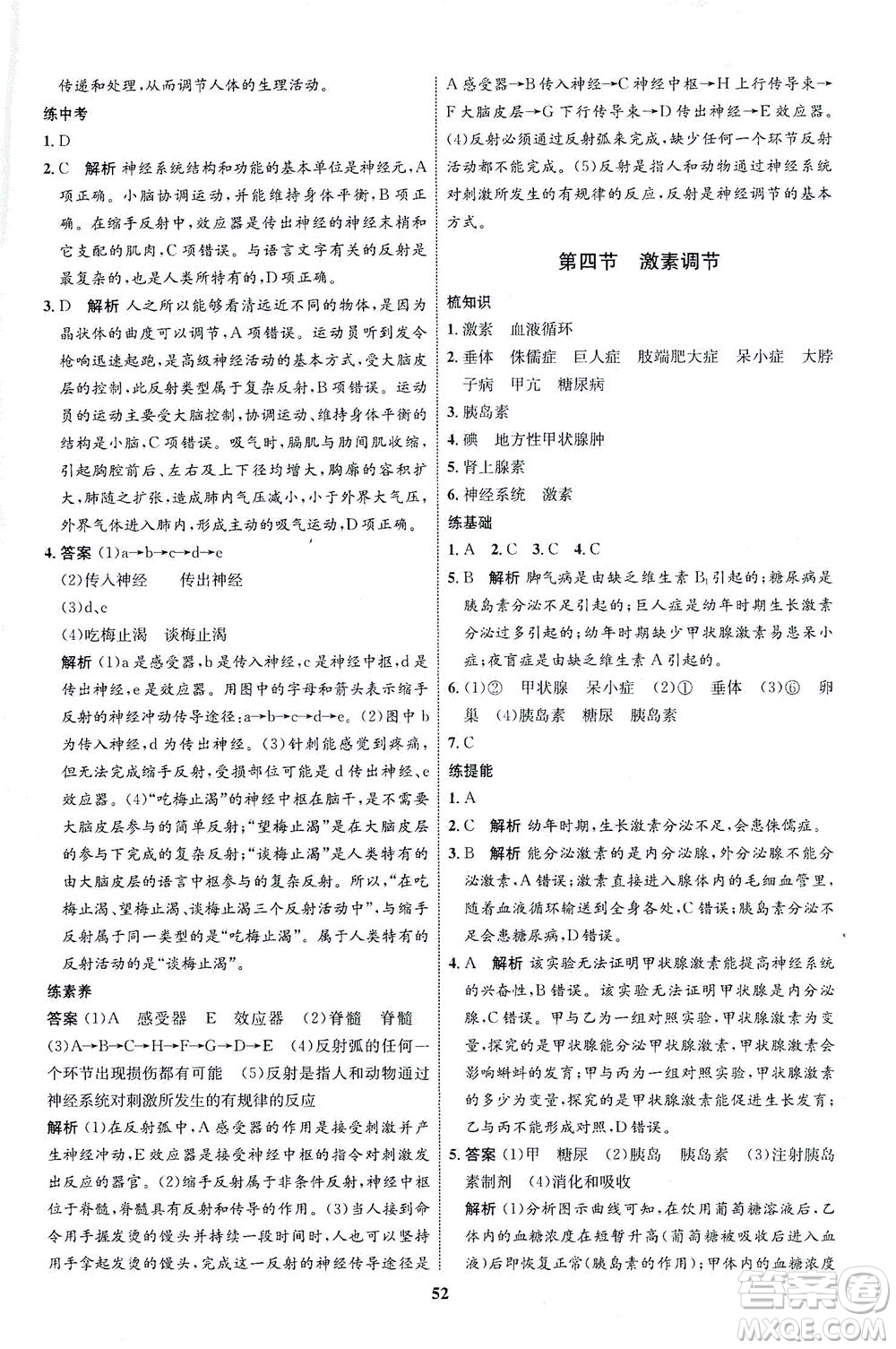 現(xiàn)代教育出版社2021初中同步學(xué)考優(yōu)化設(shè)計七年級生物下冊RJ人教版答案