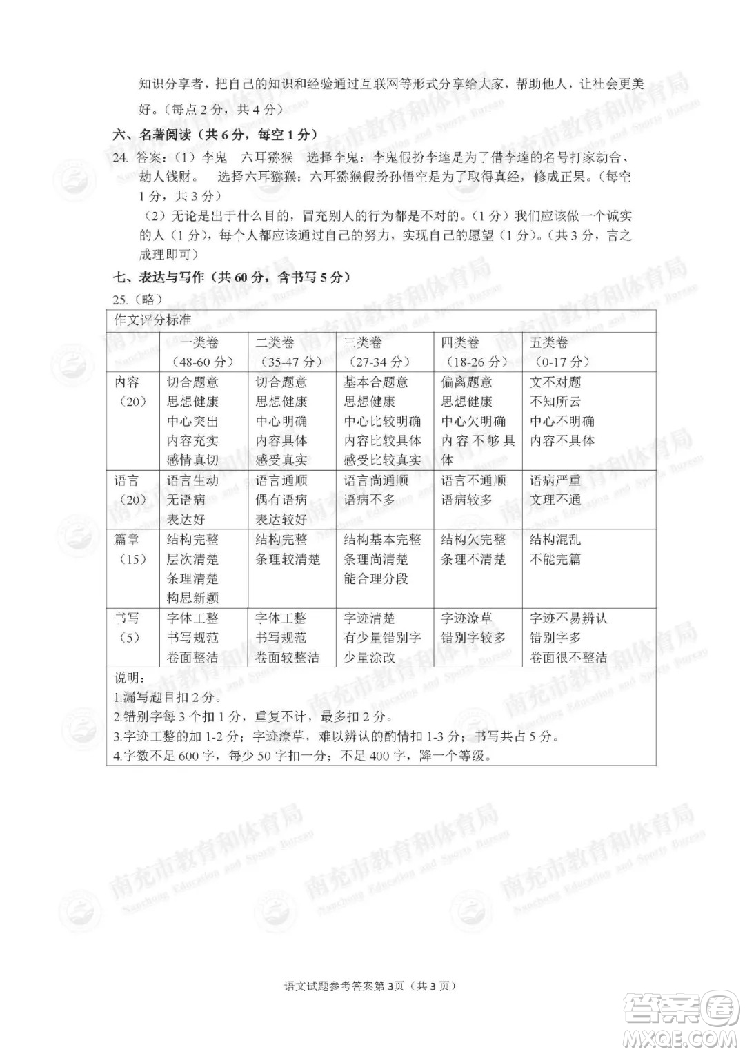 南充市2021年初中學(xué)業(yè)水平考試語(yǔ)文試卷及答案