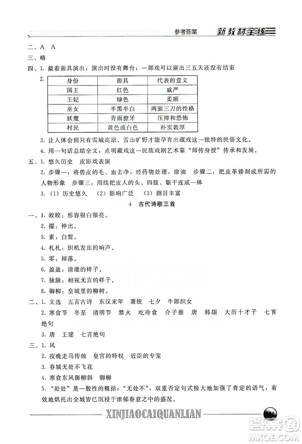 上海大學(xué)出版社2021新教材全練六年級下冊語文參考答案