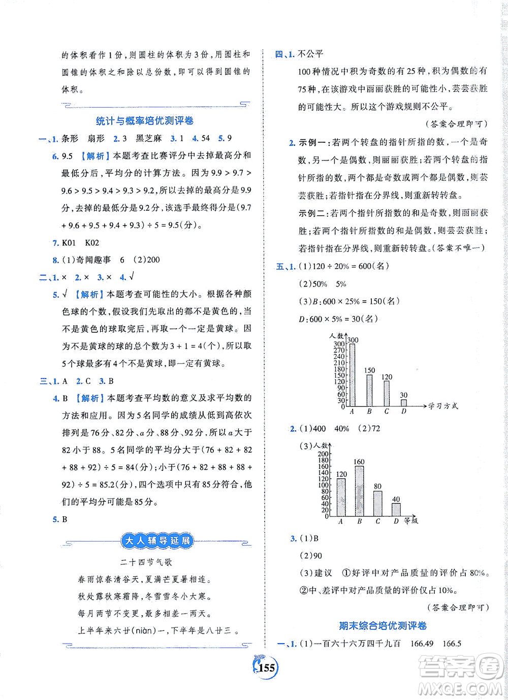 江西人民出版社2021春王朝霞德才兼?zhèn)渥鳂I(yè)創(chuàng)新設(shè)計數(shù)學(xué)六年級下冊RJ版人教版答案