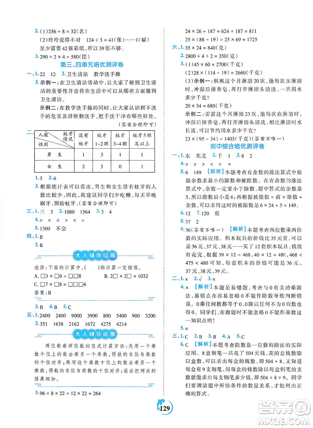 江西人民出版社2021春王朝霞德才兼?zhèn)渥鳂I(yè)創(chuàng)新設(shè)計(jì)數(shù)學(xué)三年級(jí)下冊(cè)RJ版人教版答案