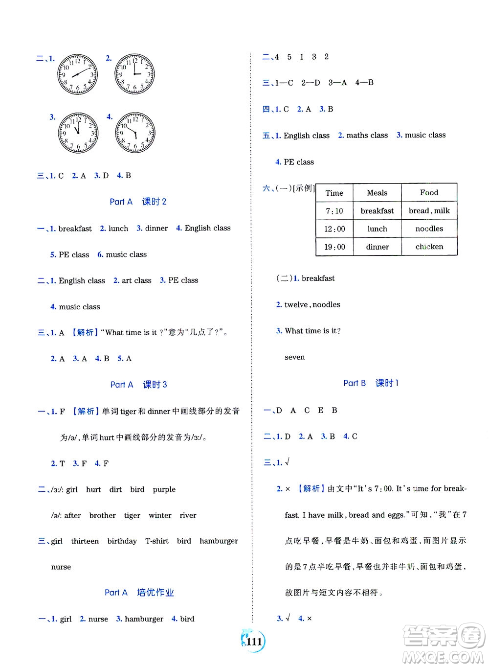 江西人民出版社2021春王朝霞德才兼?zhèn)渥鳂I(yè)創(chuàng)新設(shè)計英語四年級下冊PEP版人教版答案