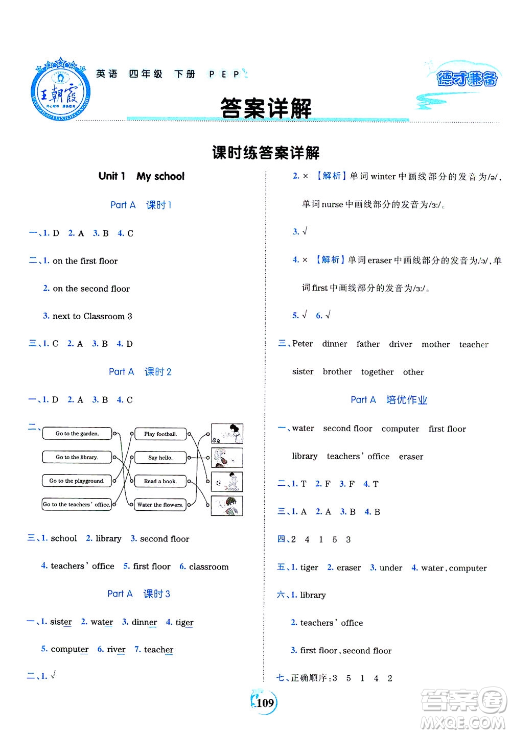 江西人民出版社2021春王朝霞德才兼?zhèn)渥鳂I(yè)創(chuàng)新設(shè)計英語四年級下冊PEP版人教版答案