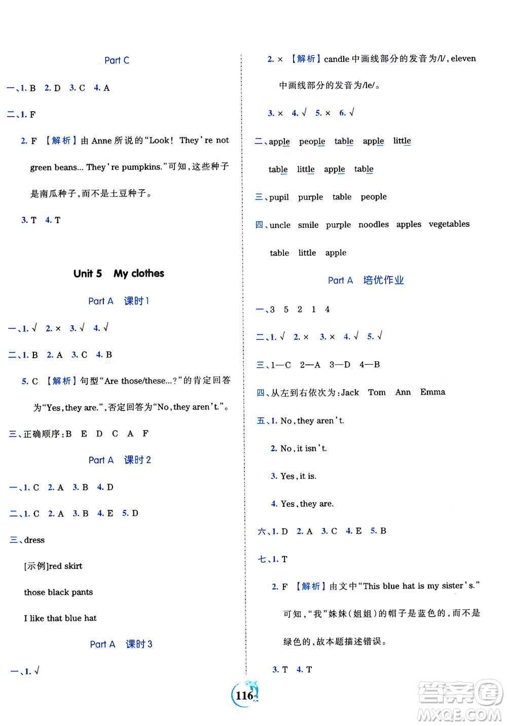 江西人民出版社2021春王朝霞德才兼?zhèn)渥鳂I(yè)創(chuàng)新設(shè)計英語四年級下冊PEP版人教版答案