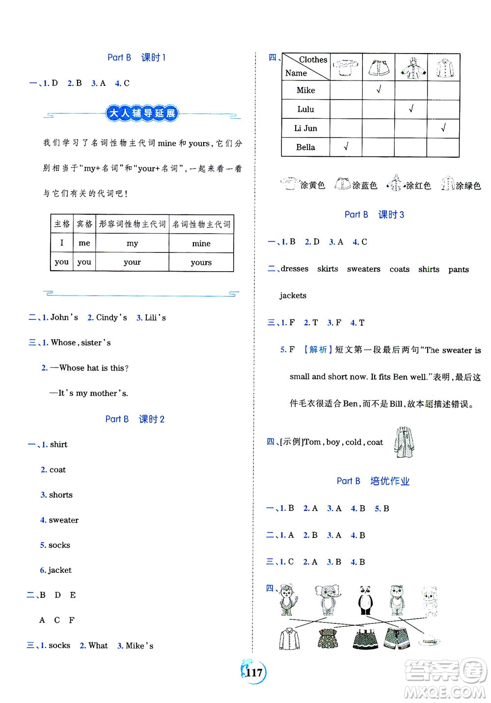 江西人民出版社2021春王朝霞德才兼?zhèn)渥鳂I(yè)創(chuàng)新設(shè)計英語四年級下冊PEP版人教版答案