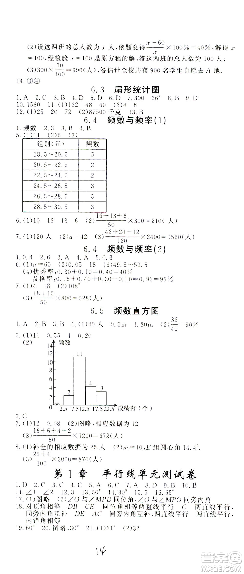 花山文藝出版社2021學(xué)科能力達標初中生100全優(yōu)卷七年級數(shù)學(xué)下冊浙教版答案