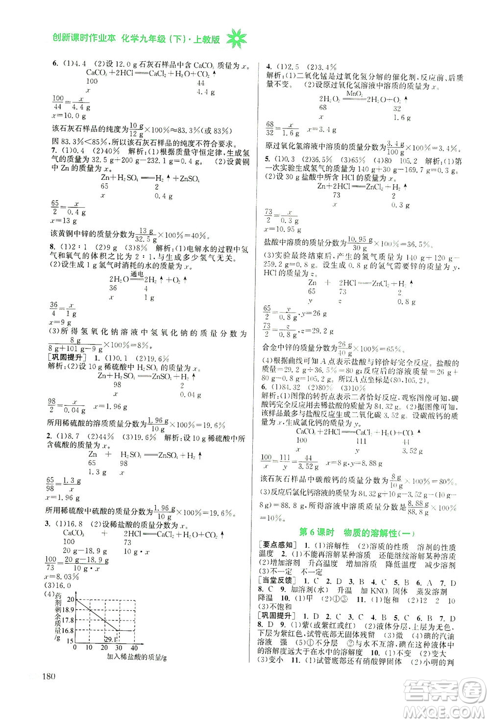 江蘇鳳凰美術(shù)出版社2021創(chuàng)新課時作業(yè)本化學(xué)九年級下冊上教版答案