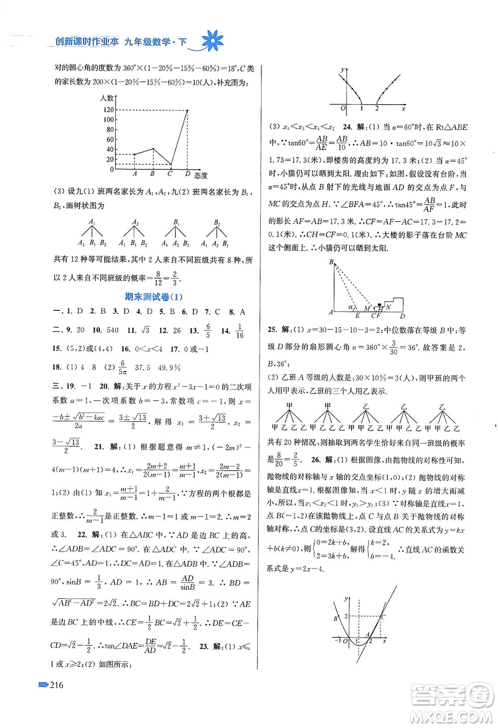江蘇鳳凰美術(shù)出版社2021創(chuàng)新課時(shí)作業(yè)本數(shù)學(xué)九年級(jí)下冊(cè)江蘇版答案