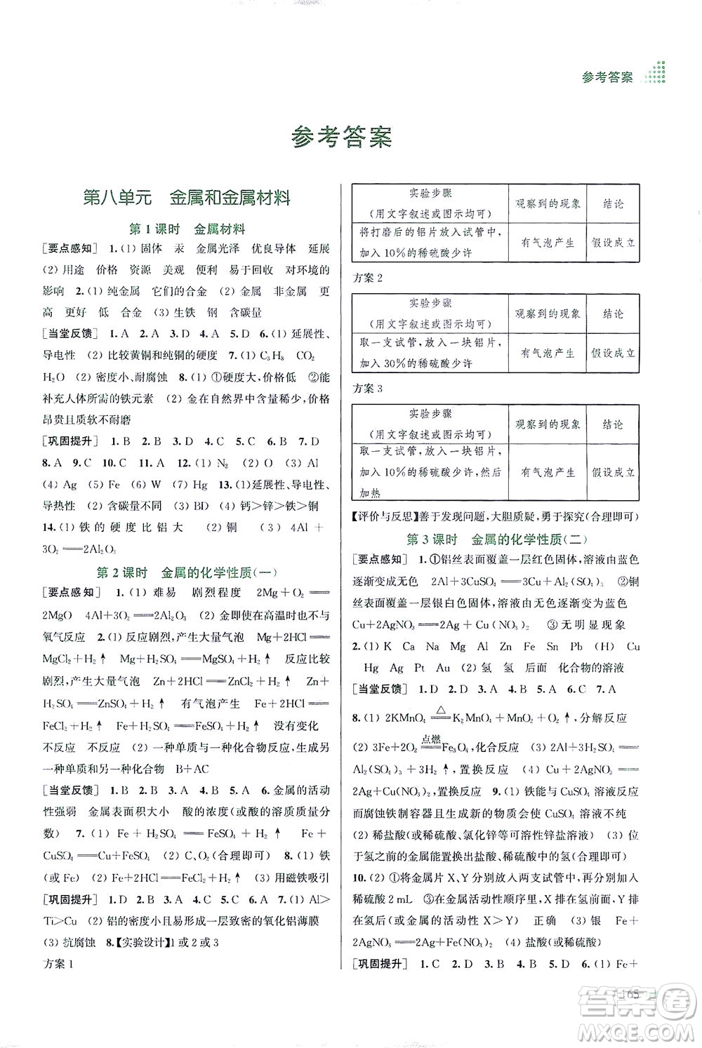 江蘇鳳凰美術(shù)出版社2021創(chuàng)新課時作業(yè)本化學(xué)九年級下冊全國版答案