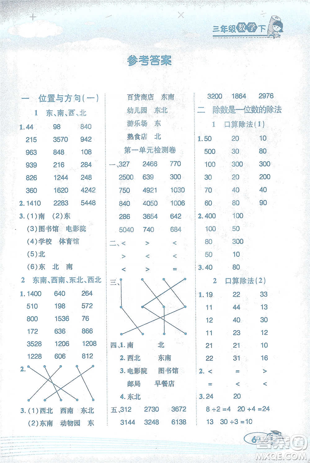 西安出版社2021幫你學(xué)口算題卡三年級(jí)下冊(cè)數(shù)學(xué)人教版參考答案