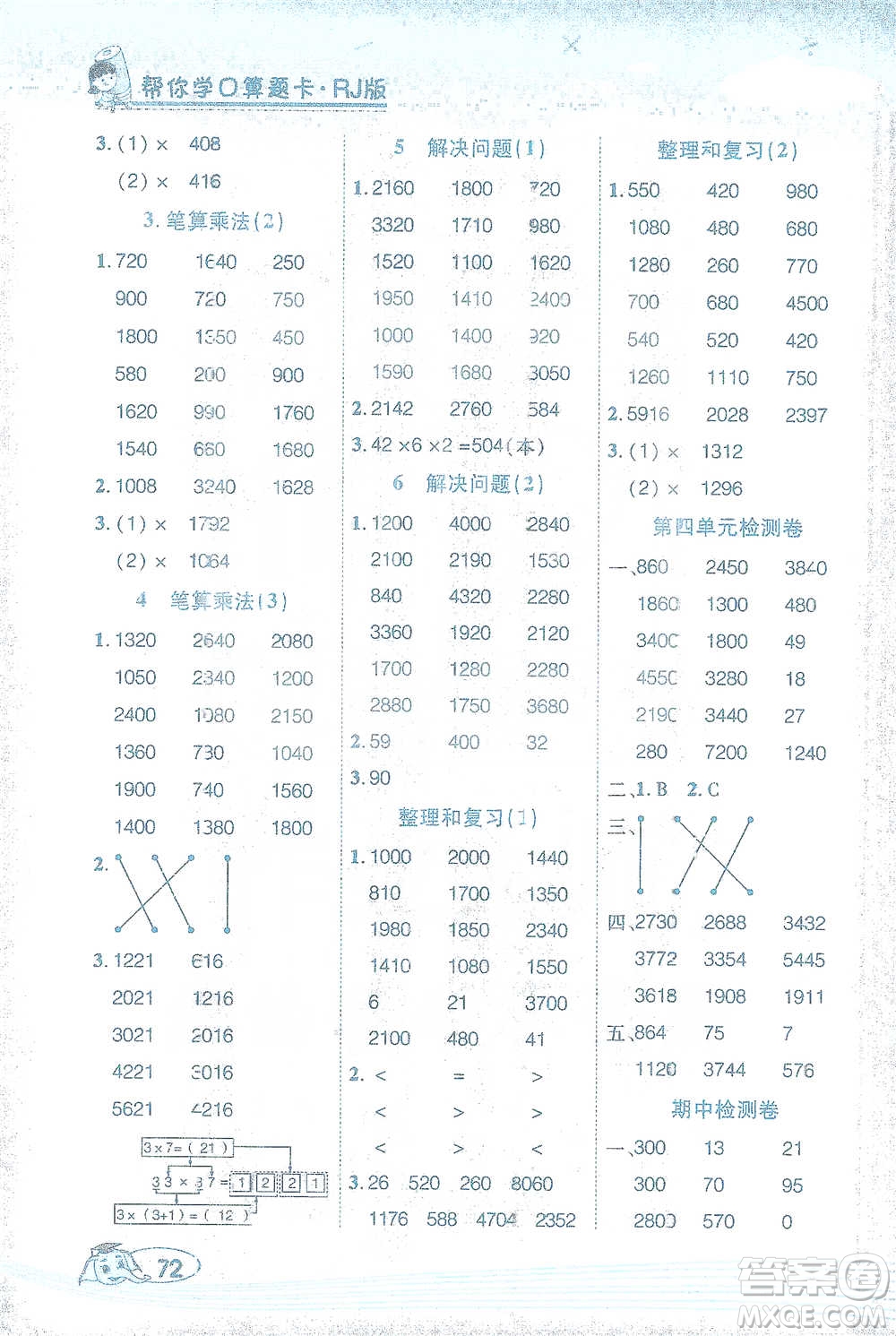 西安出版社2021幫你學(xué)口算題卡三年級(jí)下冊(cè)數(shù)學(xué)人教版參考答案