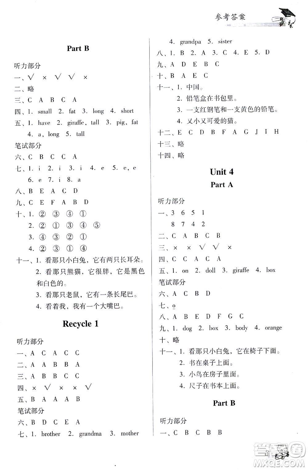 廣東經(jīng)濟出版社2021雙基同步導(dǎo)航訓(xùn)練三年級英語下冊人教PEP版答案