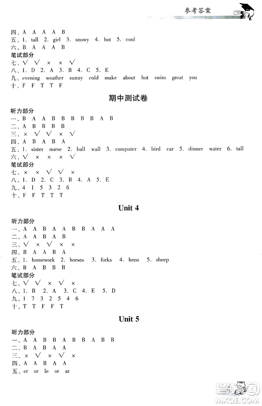 廣東經(jīng)濟出版社2021雙基同步導航訓練四年級英語下冊人教PEP版答案