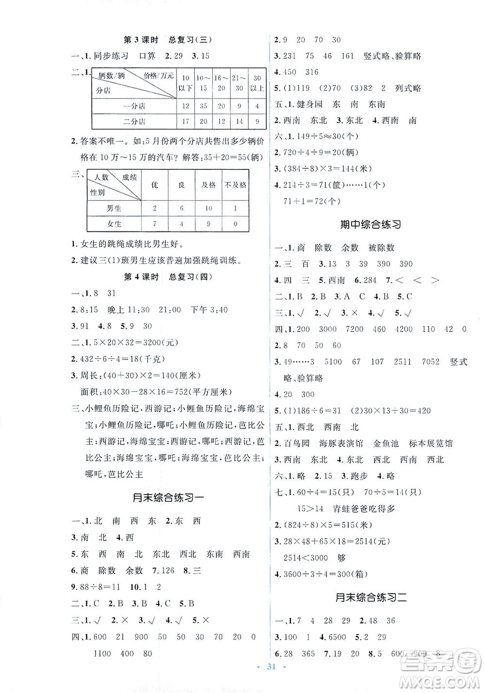 人民教育出版社2021同步解析與測評三年級數(shù)學(xué)下冊人教版答案