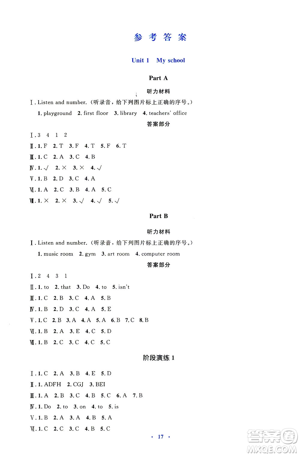 人民教育出版社2021同步解析與測(cè)評(píng)四年級(jí)英語(yǔ)下冊(cè)人教版答案