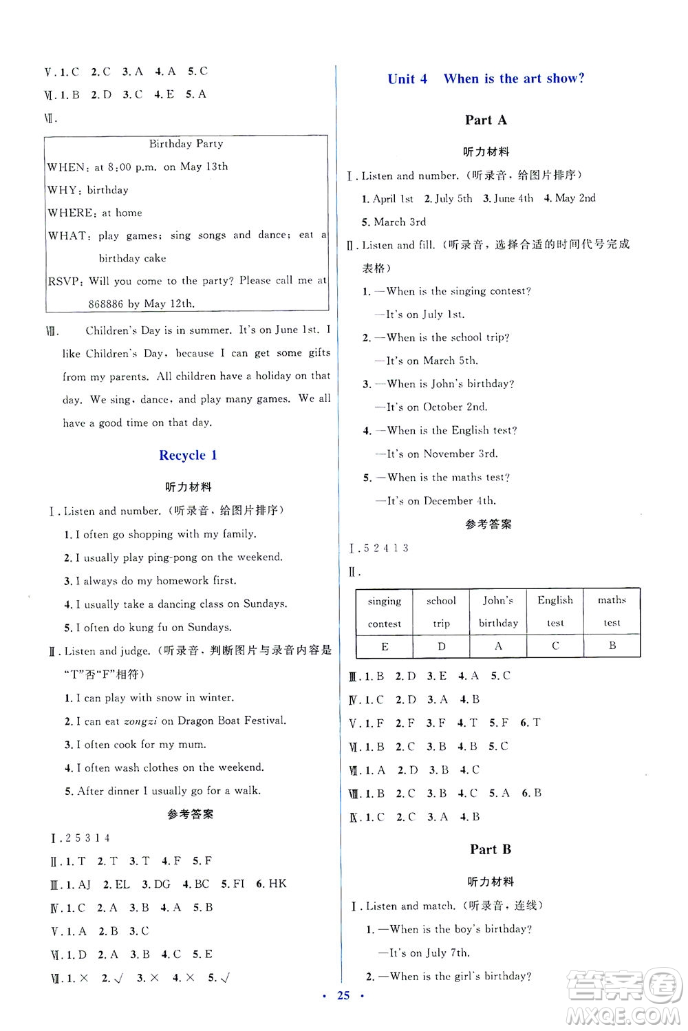 人民教育出版社2021同步解析與測(cè)評(píng)五年級(jí)英語(yǔ)下冊(cè)人教版答案