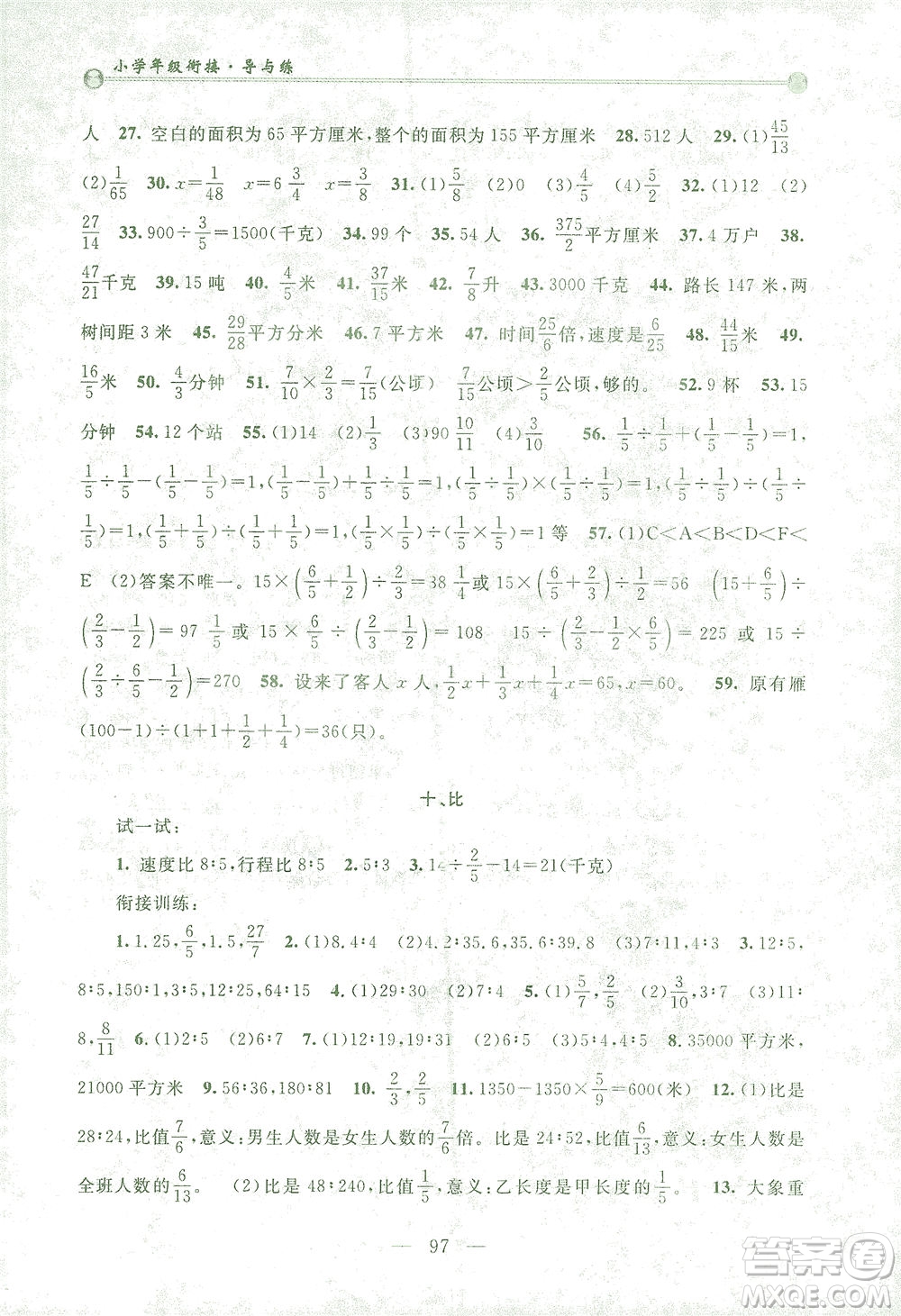 浙江大學(xué)出版社2021小學(xué)年級銜接導(dǎo)與練五年級升六年級數(shù)學(xué)下冊人教版答案