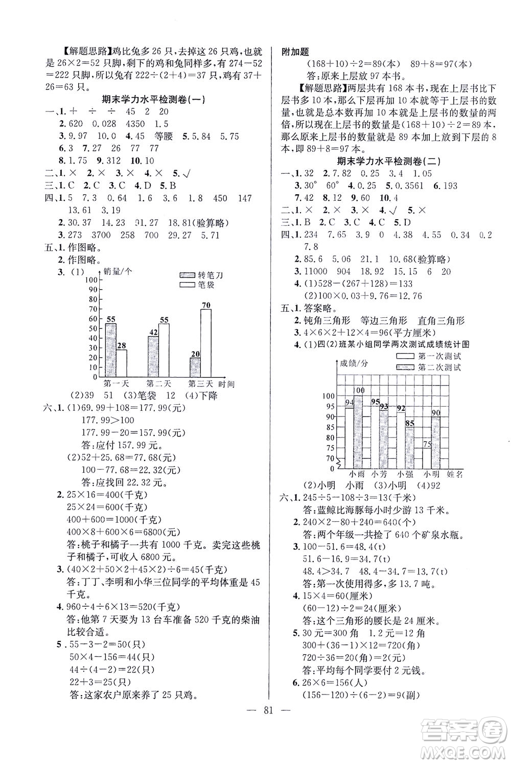 延邊人民出版社2021決勝期末100分?jǐn)?shù)學(xué)四年級(jí)下冊(cè)人教版答案