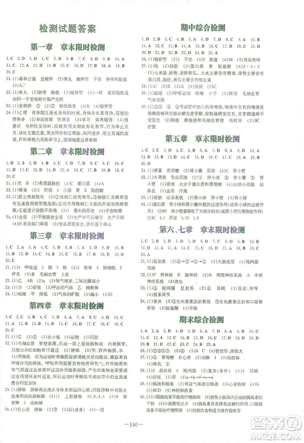 新世紀(jì)出版社2021初中同步學(xué)習(xí)導(dǎo)與練七年級生物下冊人教版答案