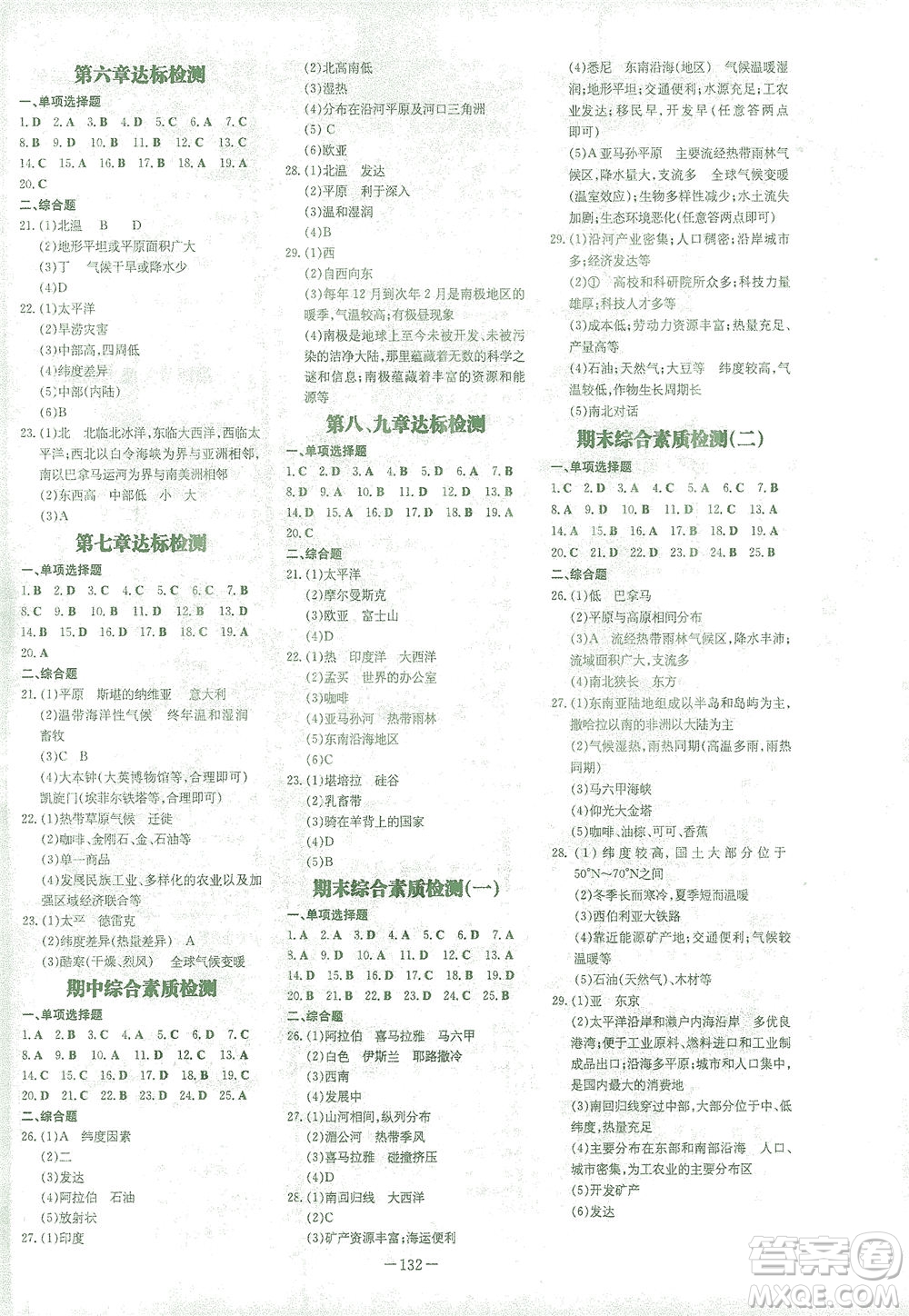 新世紀(jì)出版社2021初中同步學(xué)習(xí)導(dǎo)與練七年級(jí)地理下冊(cè)商務(wù)星球版答案