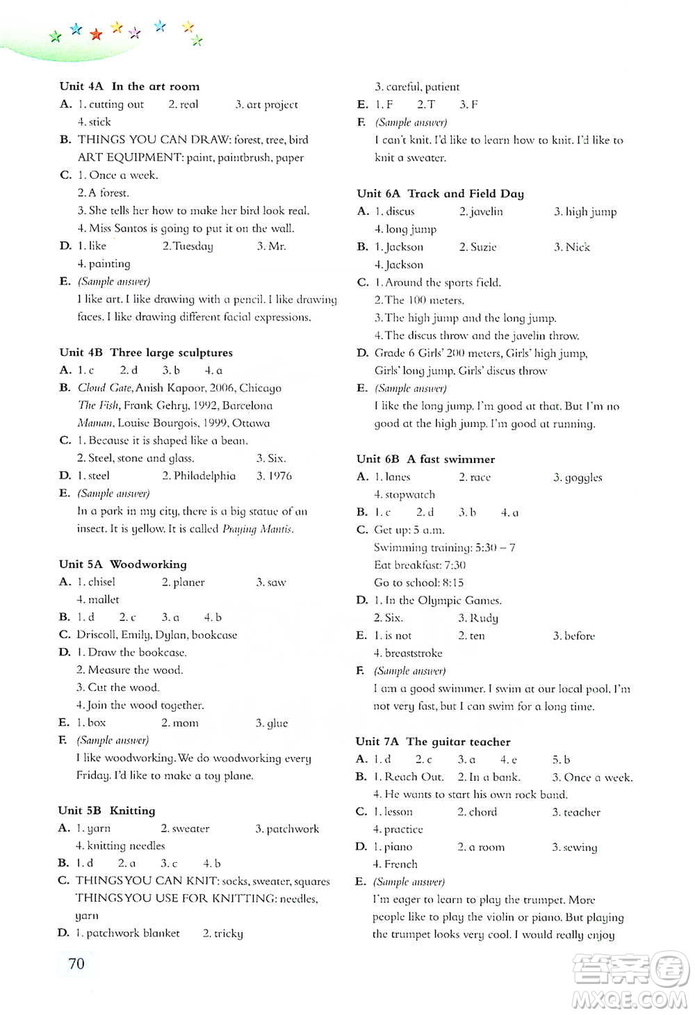 上海教育出版社2021小學(xué)英語(yǔ)拓展閱讀六年級(jí)第二學(xué)期參考答案