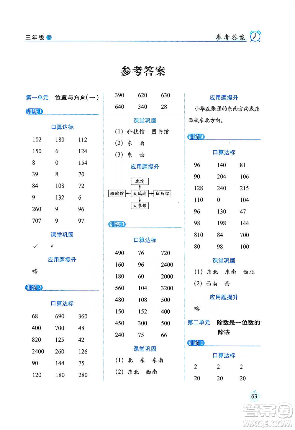 長春出版社2021小學(xué)數(shù)學(xué)口算達標(biāo)天天練三年級下冊人教課標(biāo)版參考答案