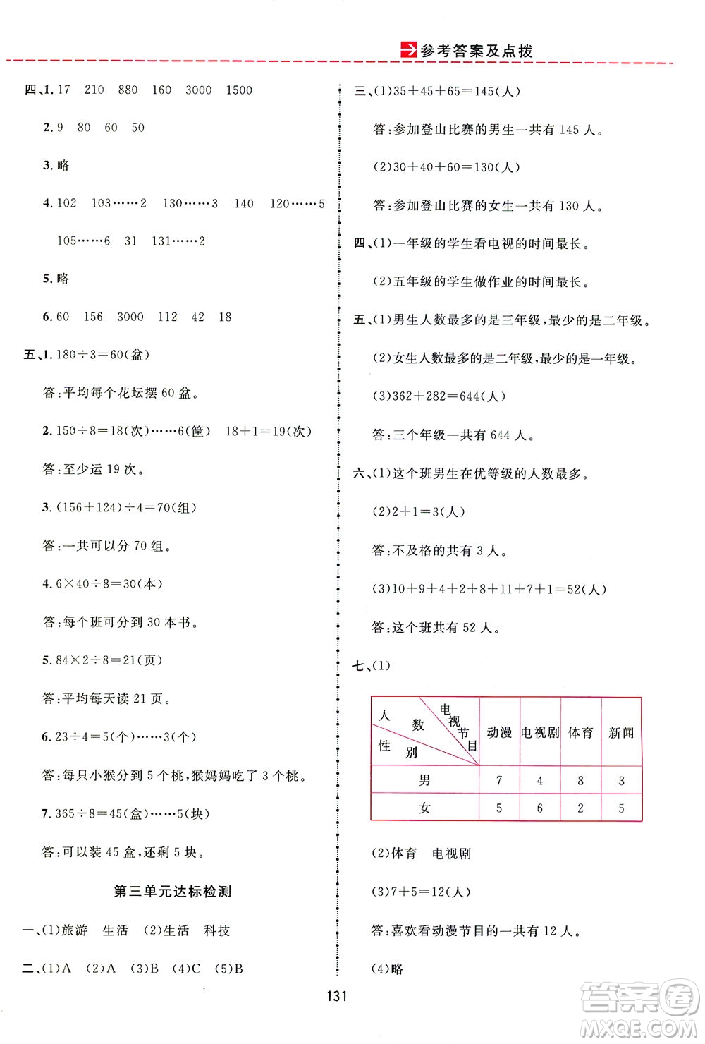 吉林教育出版社2021三維數(shù)字課堂數(shù)學三年級下冊人教版答案