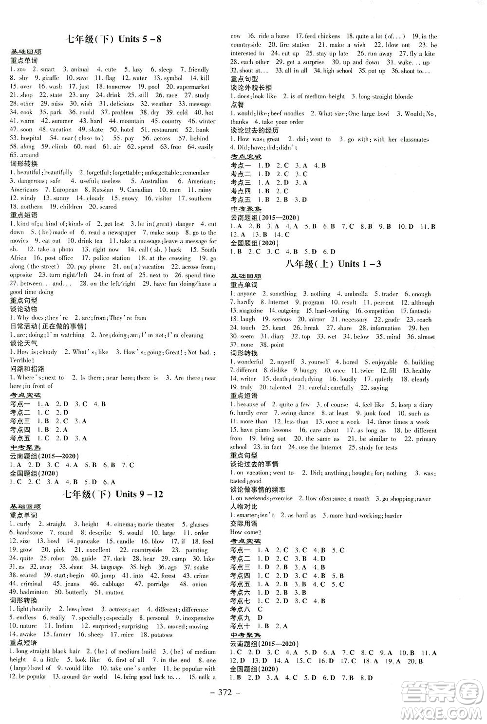 新世紀(jì)出版社2021導(dǎo)與練初中學(xué)業(yè)水平考試九年級(jí)英語下冊(cè)人教版昆明專版答案