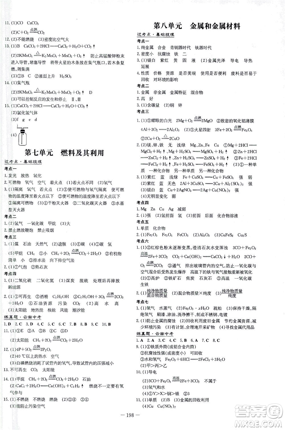 新世紀(jì)出版社2021導(dǎo)與練初中學(xué)業(yè)水平考試九年級化學(xué)下冊人教版云南專版答案