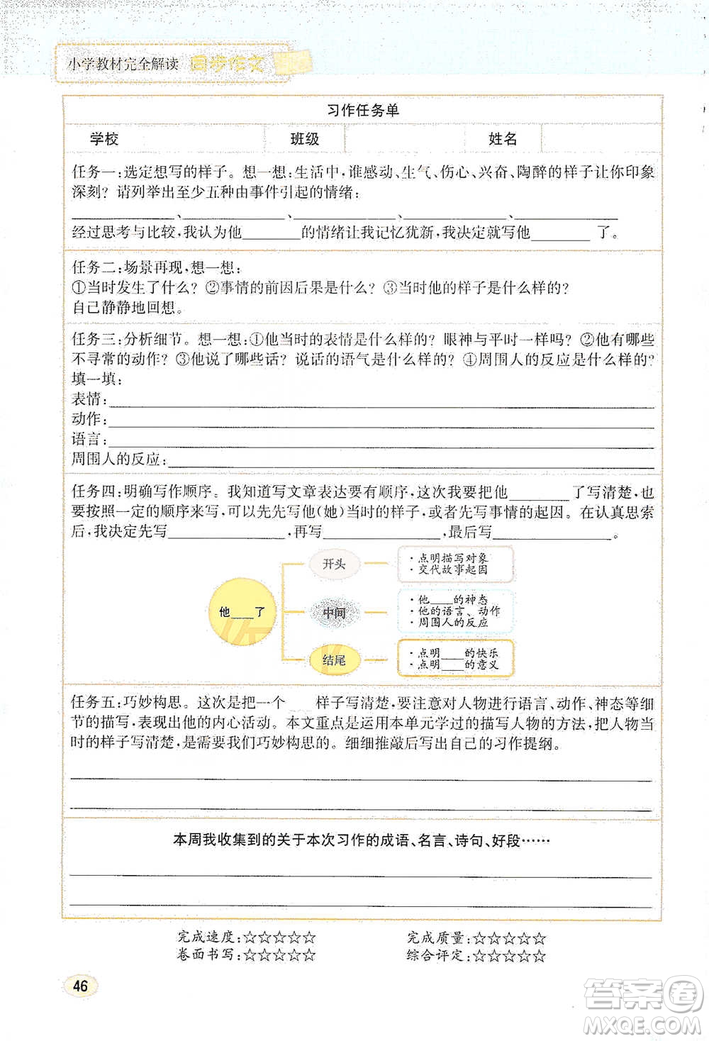 吉林人民出版社2021小學(xué)教材完全解讀同步作文五年級(jí)下冊(cè)語文參考答案