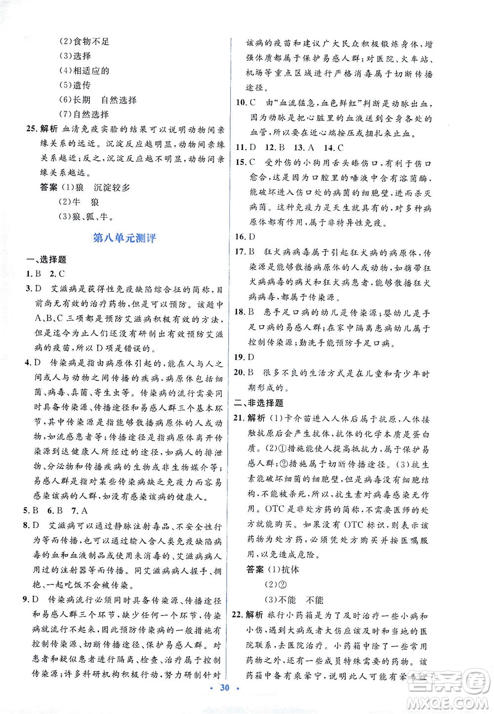 人民教育出版社2021同步解析與測(cè)評(píng)八年級(jí)生物下冊(cè)人教版答案