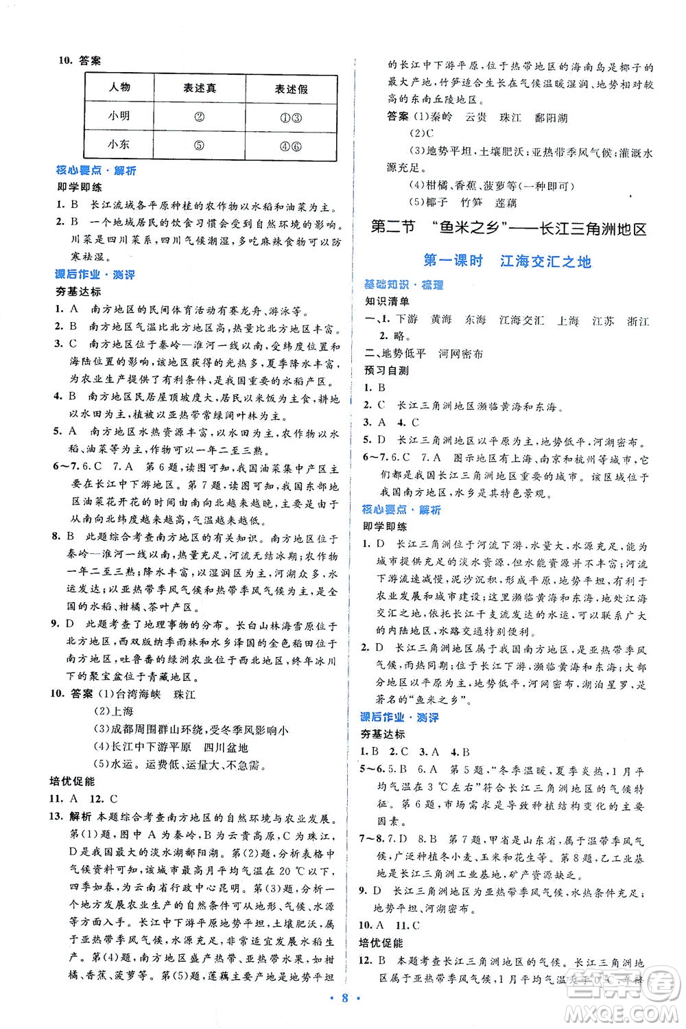 人民教育出版社2021同步解析與測評八年級地理下冊人教版答案