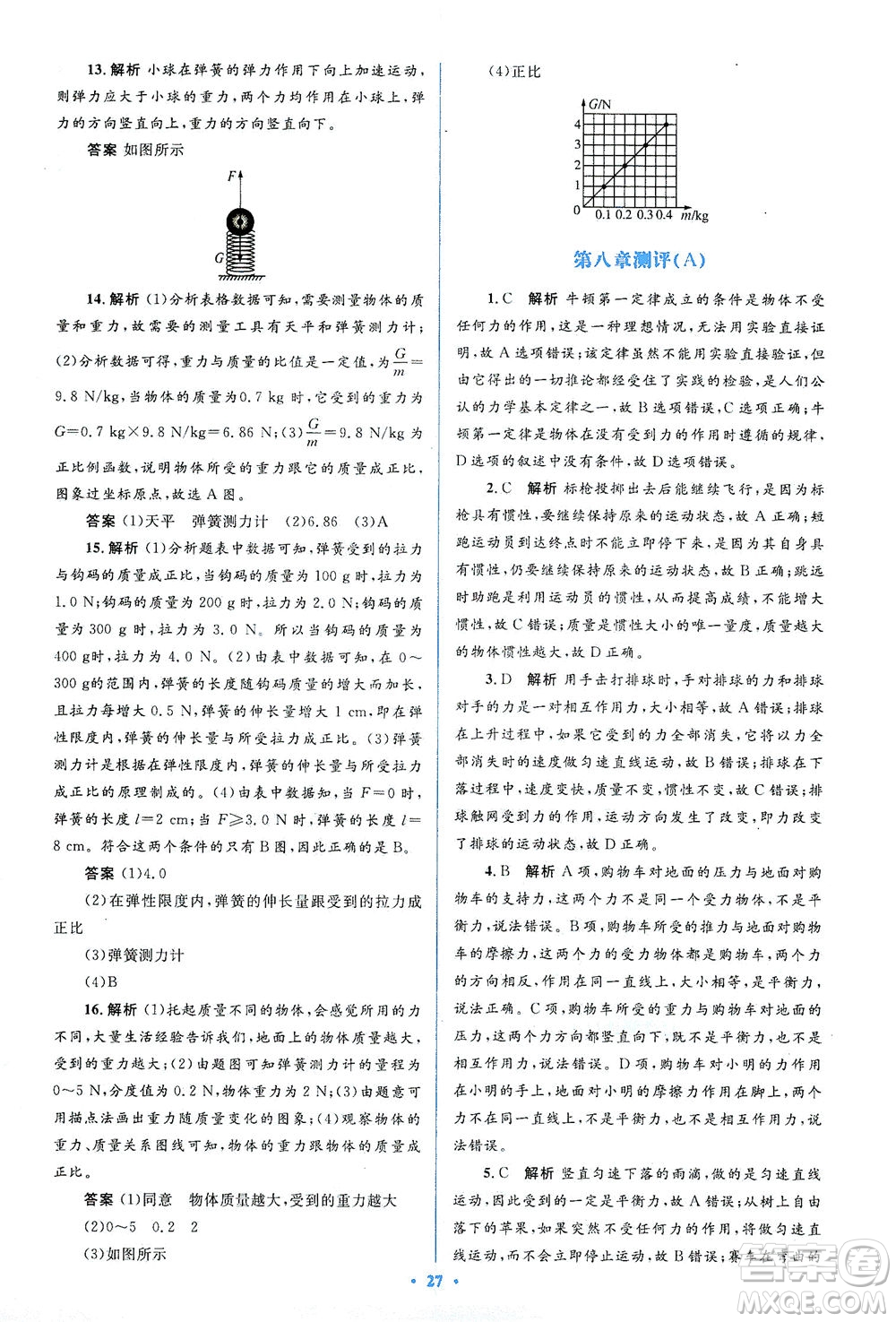 人民教育出版社2021同步解析與測(cè)評(píng)八年級(jí)物理下冊(cè)人教版答案